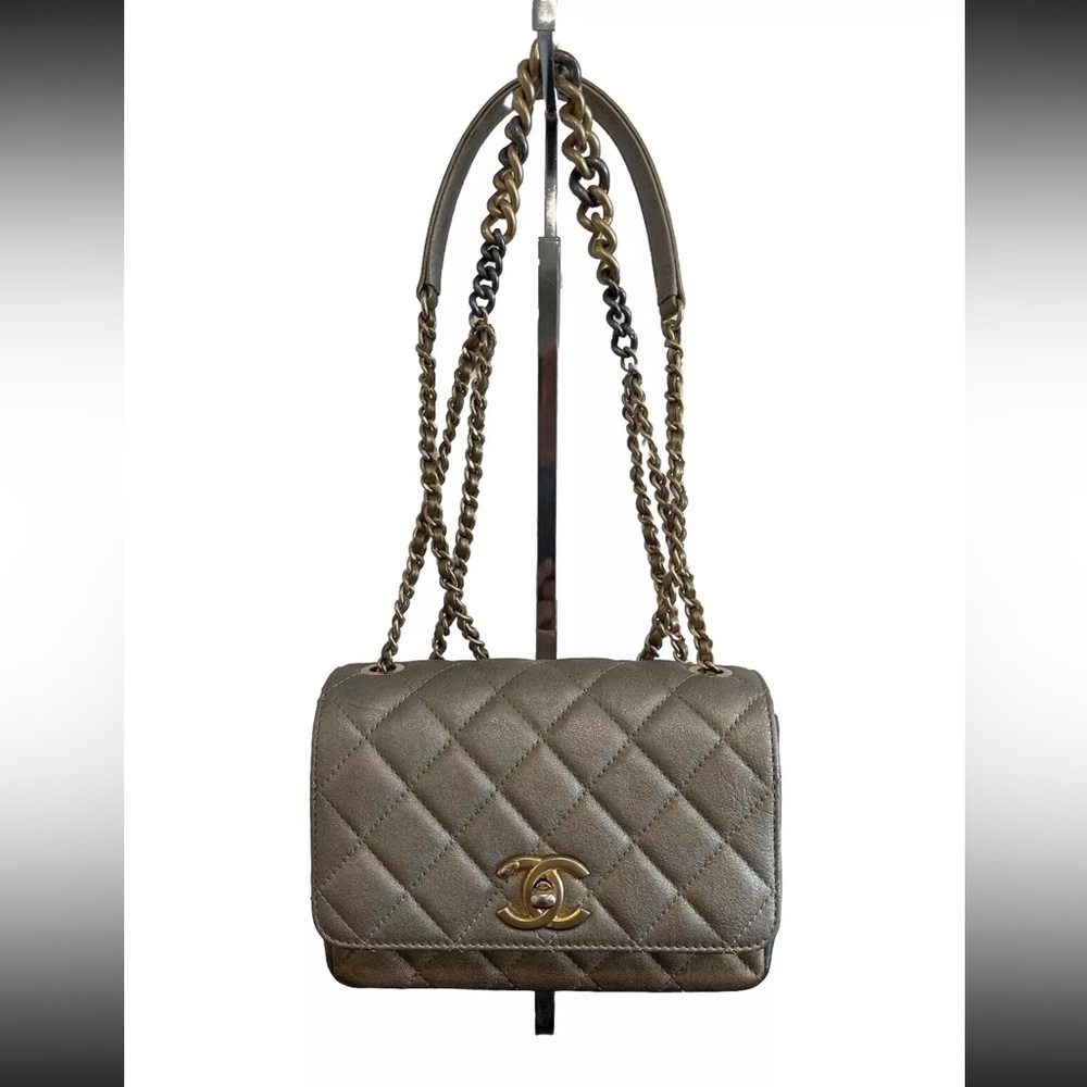 CHANEL  Leather Mini Square Flap Bag Tri Color Metallic